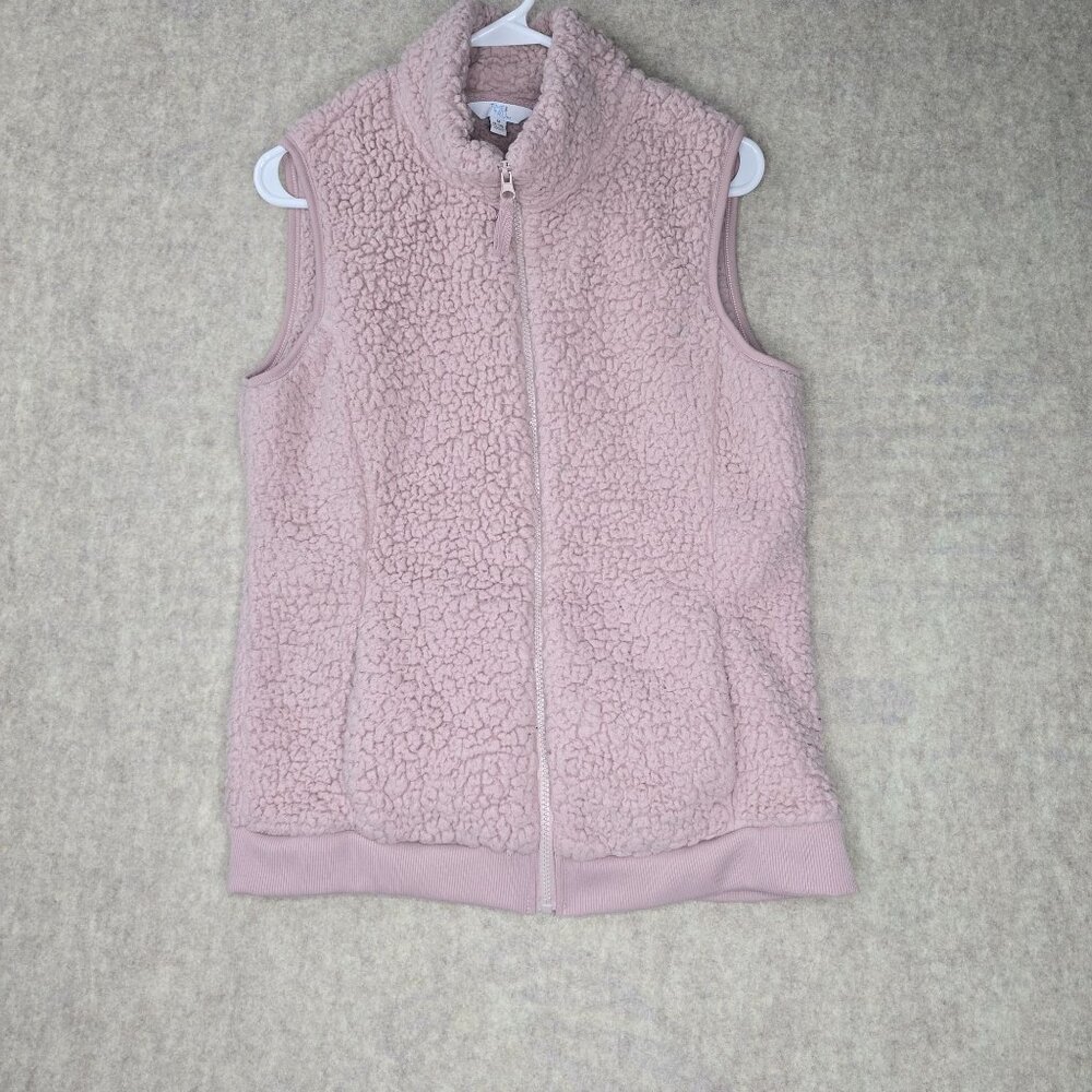 Time & Tru Womens Pink Sherpa Fleece Zip Vest Size M